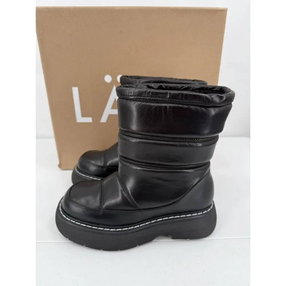 NEW LAST Fergie Leather Warm Lining Black Snow Boots Bootie Size EU 36
